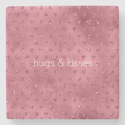 Red Glitzy Glitzer Hearts Steinuntersetzer (Vorderseite)