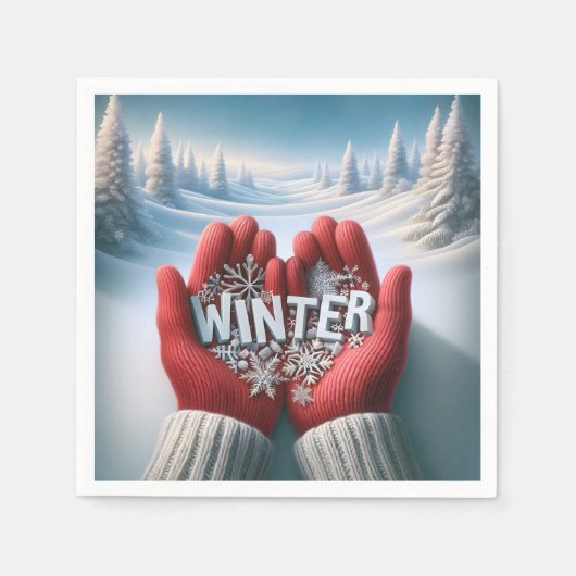 Red Gloves With Winter Text Serviette (Vorderseite)