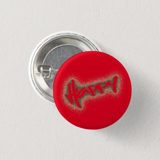 RED GLOWING HAPPY GRAFFITI BUTTON (Vorne & Hinten)