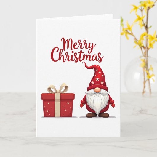 Red Gnome Christmas Card Karte (Gelbe Blume)