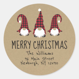 Red Gnome Frohe Weihnachts-Rücksendeadresse Etiket Runder Aufkleber