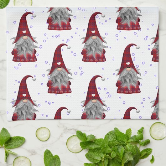 Red Gnome Pattern Geschirrtuch (Gefaltet)