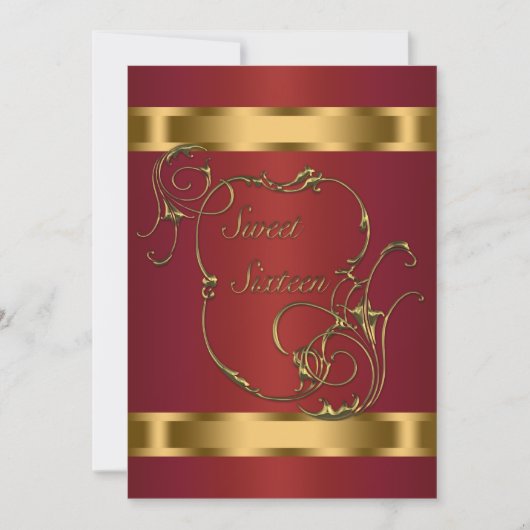 Red Gold 16 . Geburtstag Geburtstagsfeier Einladung (Vorderseite)