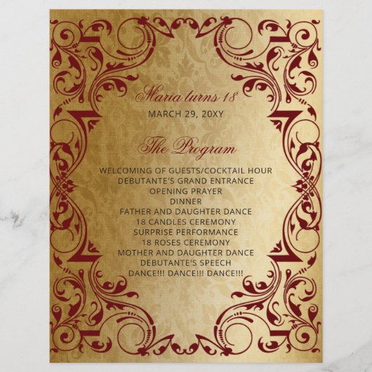 Red Gold 18 Candles and Roses Ceremony Program (Vorderseite)