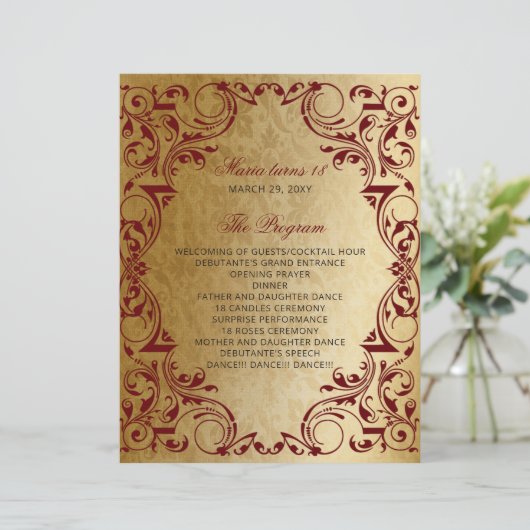 Red Gold 18 Candles and Roses Ceremony Program (Stehend Vorderseite)