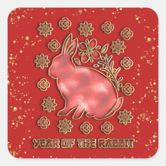 Red Gold 2023 Rabbit Lunar Chinesisches Neujahr Quadratischer Aufkleber (Vorderseite)