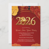 Red Gold 2026 Horse Chinese Lunar New Year Party Einladung (Vorderseite)