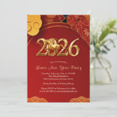Red Gold 2026 Horse Chinese Lunar New Year Party Einladung (Stehend Vorderseite)