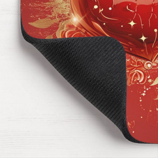 Red & Gold 3-D-Herz-Design Mousepad (Ecke)
