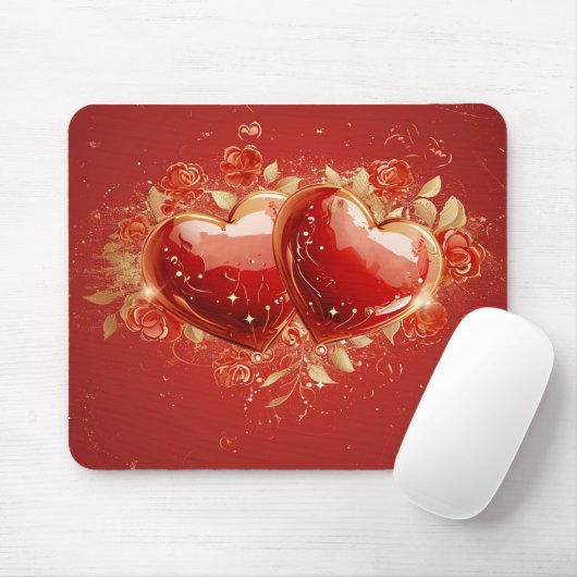 Red & Gold 3-D-Herz-Design Mousepad (Mit Mouse)