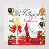 Red Gold 40 & Fabulous 40. Geburtstag Party Einladung (Vorderseite)