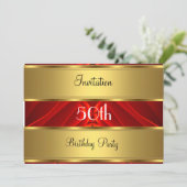 Red Gold 50. Geburtstagsparty Einladung (Stehend Vorderseite)