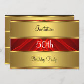 Red Gold 50. Geburtstagsparty Einladung (Vorne/Hinten)