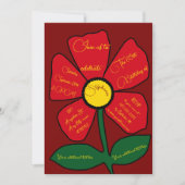 Red & Gold 60. Geburtstag Einfache Doodle-Blume Einladung (Vorderseite)