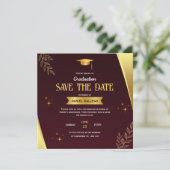Red Gold Abschluss Save the Date Card (Stehend Vorderseite)