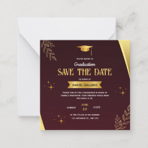 Red Gold Abschluss Save the Date Card Mitteilungskarte