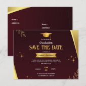 Red Gold Abschluss Save the Date Postkarte (Vorne/Hinten)