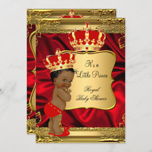 Red Gold African American Prince Baby Dusche Einladung