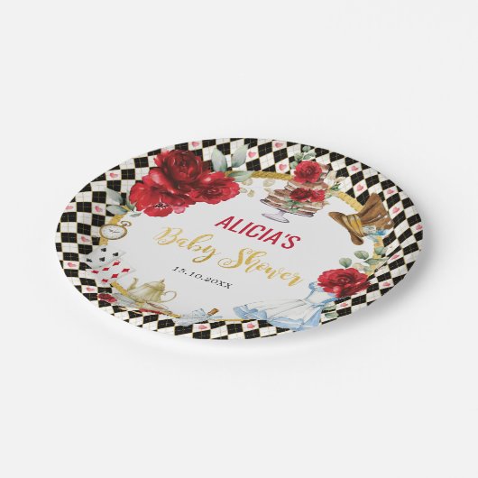 Red Gold Alice im Wunderland Baby Dusche Tee Party Pappteller (Schrägansicht)