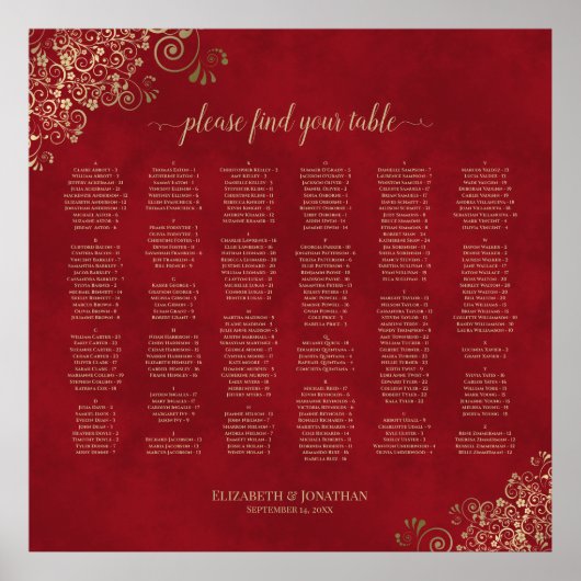 Red & Gold Alphabetische Hochzeitssattel Poster (Vorne)