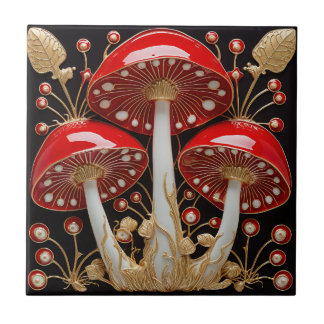 Red Gold Amanita Muscaria Mushroom 3D-Effekt Fliese