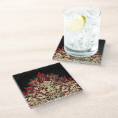 Red Gold and Black Damask  Glasuntersetzer (Schrägansicht)