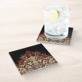 Red Gold and Black Damask Glasuntersetzer
