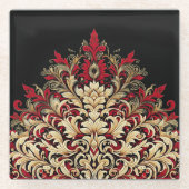 Red Gold and Black Damask Glasuntersetzer (Vorderseite)