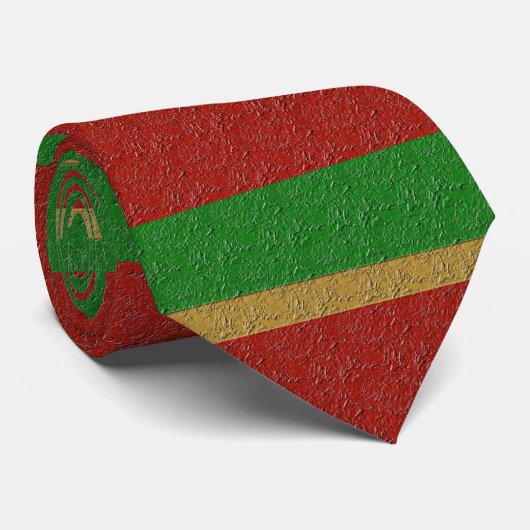 Red , gold and green stripe necktie, tie krawatte (Gerollt)