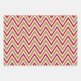 Red, Gold, and White Chevron & Stripe Patterns Geschenkpapier Set