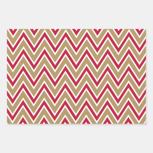 Red, Gold, and White Chevron & Stripe Patterns Geschenkpapier Set (Vorderseite)