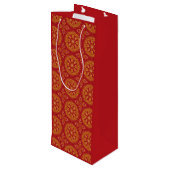 Red & Gold Arabesque Geschenktasche Geschenktüte Für Weinflaschen (Rückseite Schrägansicht)