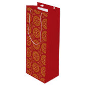 Red & Gold Arabesque Geschenktasche Geschenktüte Für Weinflaschen (Vorderseite Schrägansicht)