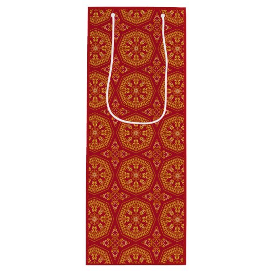 Red & Gold Arabesque Geschenktasche Geschenktüte Für Weinflaschen (Vorderseite)