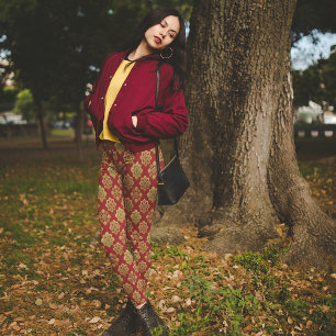 Red Gold Arabesque Weihnachts Pajama Pants Leggings