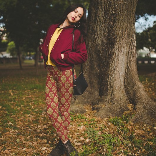 Red Gold Arabesque Weihnachts Pajama Pants Leggings