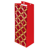 Red & Gold Arabesque Weinbeutel Geschenktüte Für Weinflaschen (Rückseite Schrägansicht)