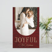 Red Gold Arch Joyful Foto Holiday Card (Stehend Vorderseite)