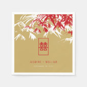 Red/Gold Bamboo Blätter Double Xi Chinesisch Hochz Serviette (Vorderseite)