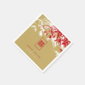 Red/Gold Bamboo Blätter Double Xi Chinesisch Hochz Serviette (Ecke)