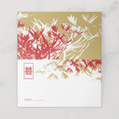 Red & Gold Bamboo Blätter Double Xi Chinesische Ho Platzkarte (Außenseite Aufgefaltet)