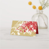 Red & Gold Bamboo Blätter Double Xi Chinesische Ho Platzkarte (Rückseite)