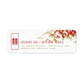 Red & Gold Bamboo Blätter Zen Asian Wedding Addres (Vorne)