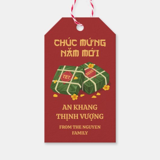 Red & Gold Banh Chung Ochna Vietnamese Tet 2026 Geschenkanhänger (Vorderseite)