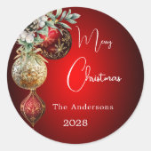 Red gold baubles Christmas Runder Aufkleber (Vorderseite)