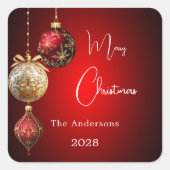 Red gold baubles classic Christmas Quadratischer Aufkleber (Vorderseite)