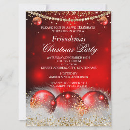 Red Gold Baubles Friendsmas Christmas Party Einladung