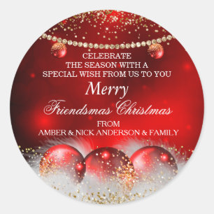Red Gold Baubles Friendsmas Weihnachtsgrüße Runder Aufkleber