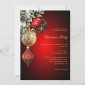 Red gold Baubles Mitarbeitergeschäft Weihnachtsfes Einladung (Vorderseite)