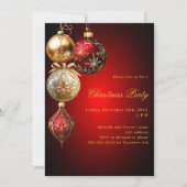 Red gold baubles QR Code Weihnachtszeit Party Einladung (Vorderseite)